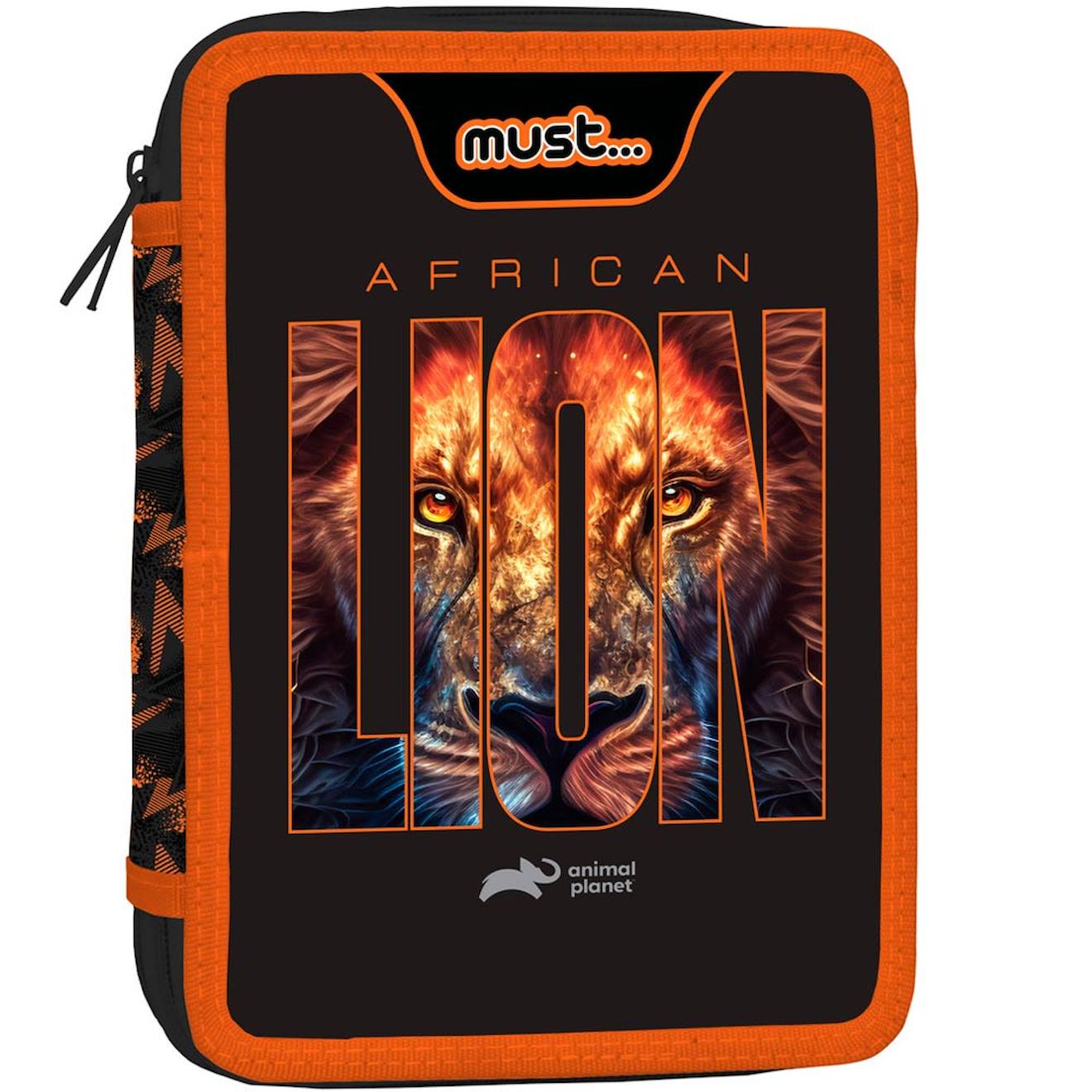 Trousse Double Compartiment En Tissu Imprimé Animal Planet Noir / Orange / Bleu