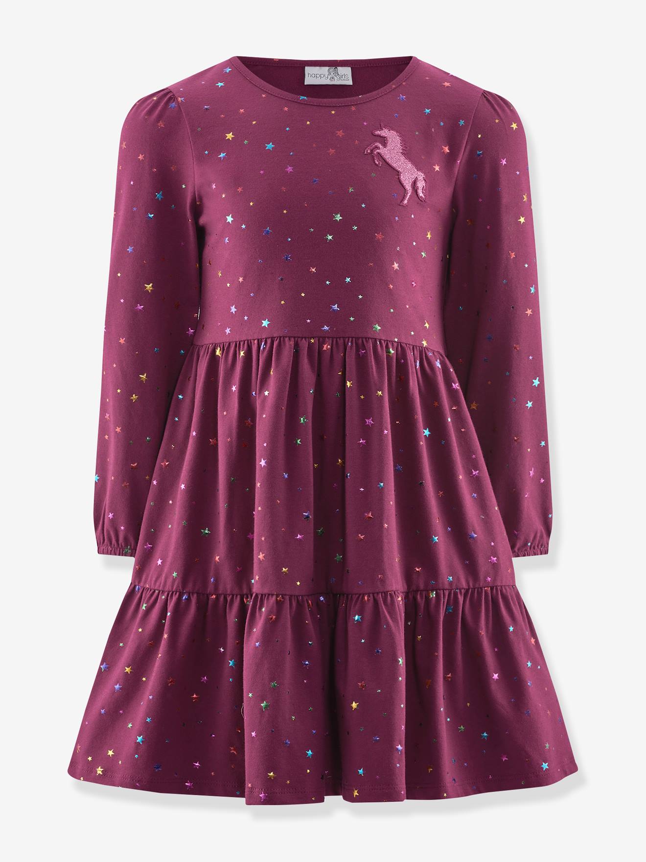 Robe avec licorne et étoiles fille Happy Girls bordeaux