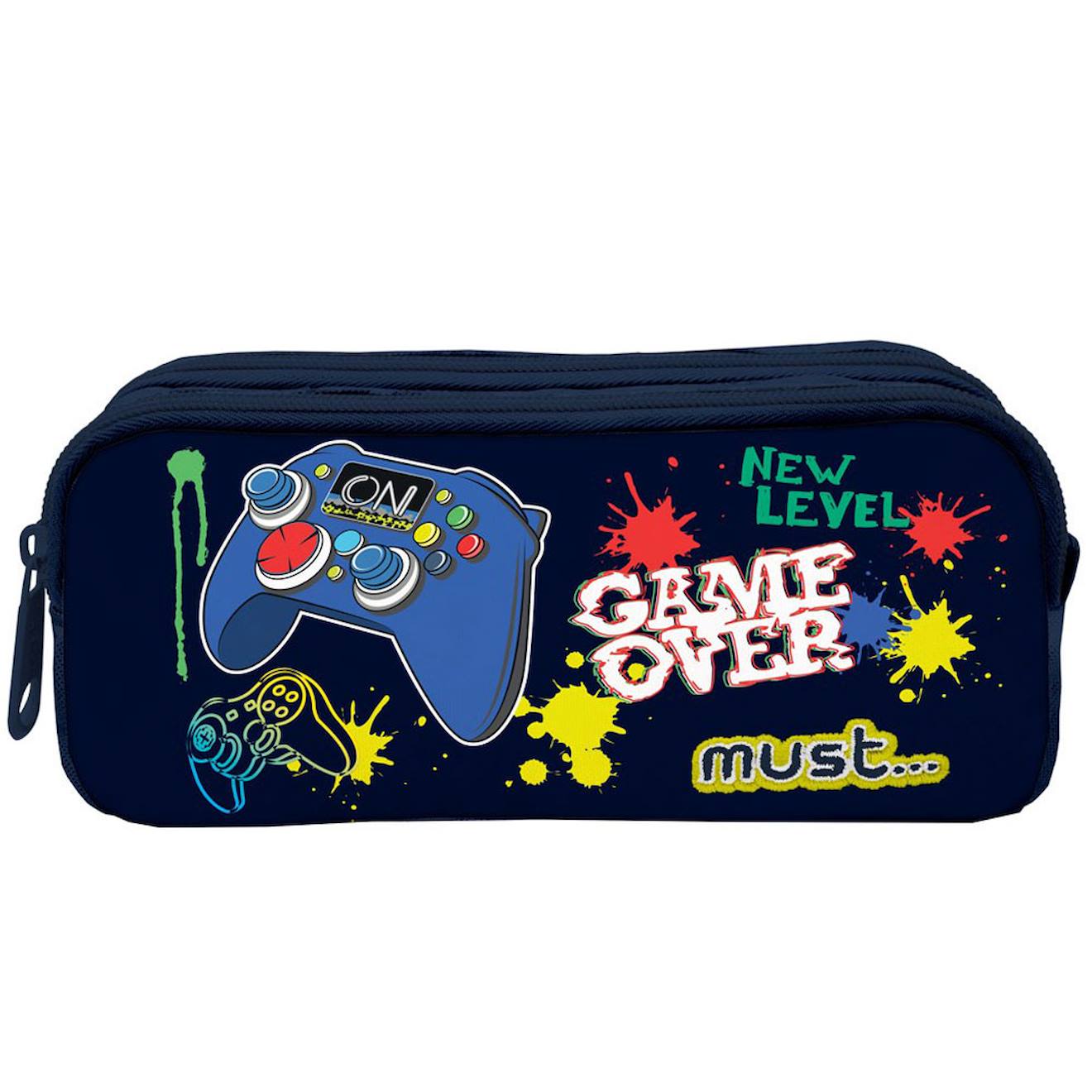 Trousse Cmp Motif Jeu Vido Game Over En Tissu 2 Compartiments Bleu Marine 13 €