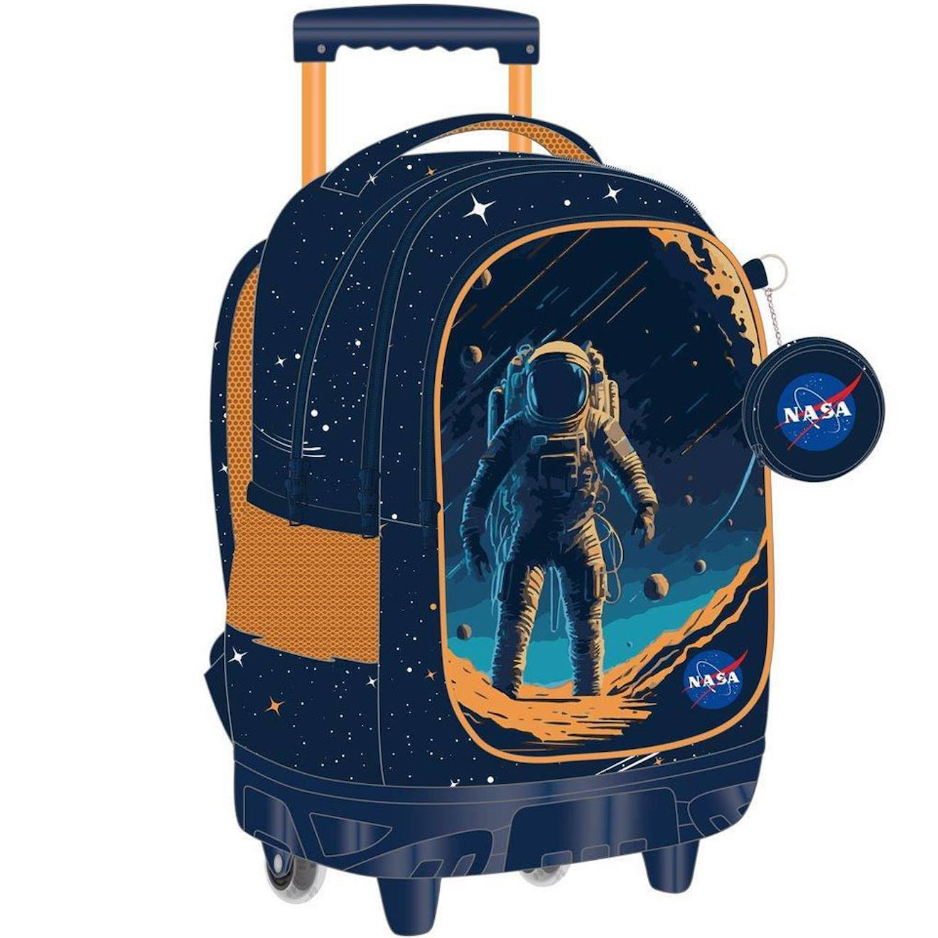 Sac À Dos Trolley 3 Compartiments Zippés 45 Cm Nasa Astronaut Lune Orange