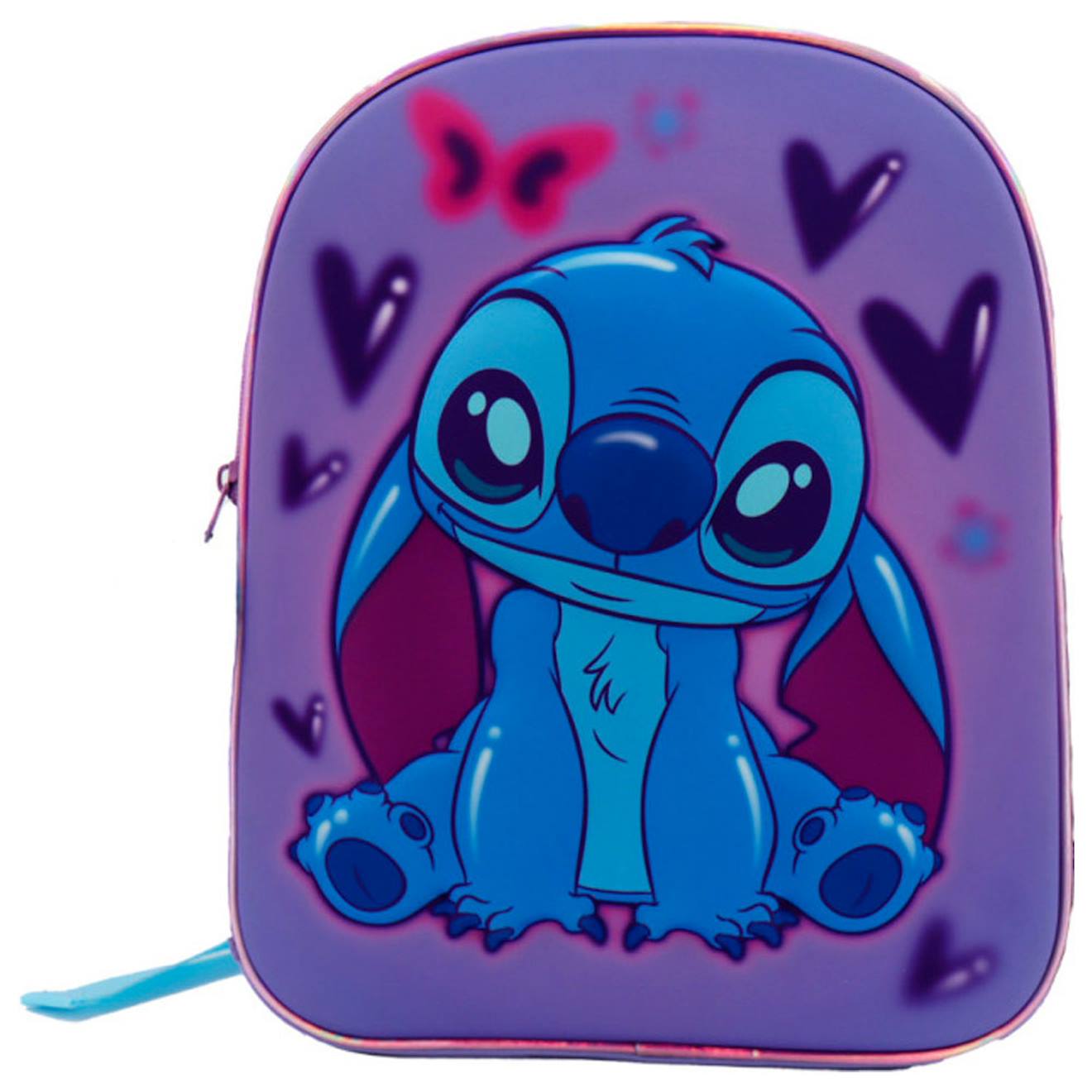 Sac À Dos Maternelle Stitch Love Motif Cœurs Et Papillons 32 Cm Bleu / Rose / Bleu