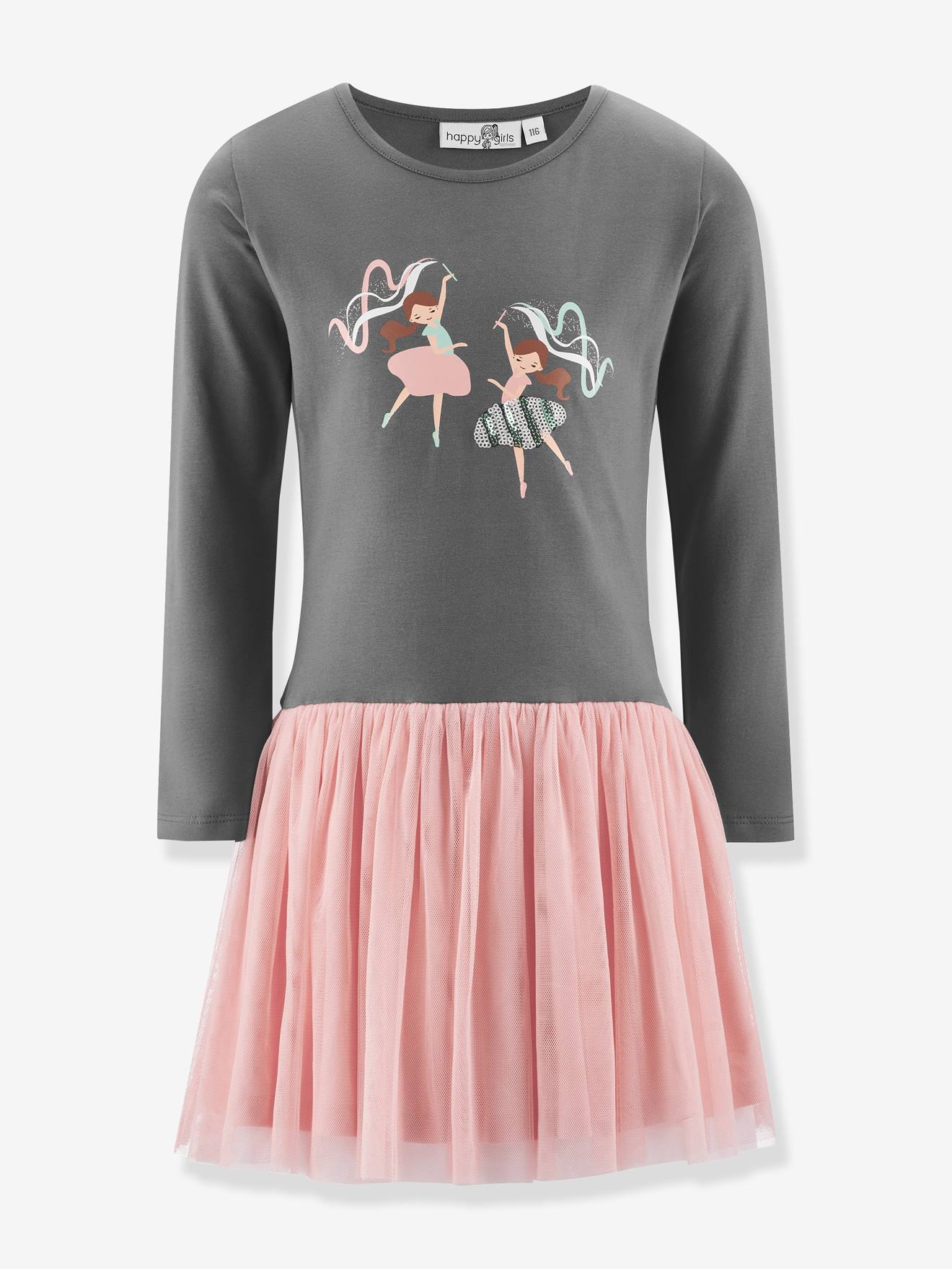 Robe avec jupe en tulle et ballerines fille Happy Girls gris