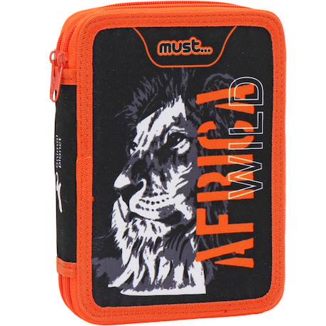 Trousse garnie double compartiment toile imprimée lion  - vertbaudet enfant