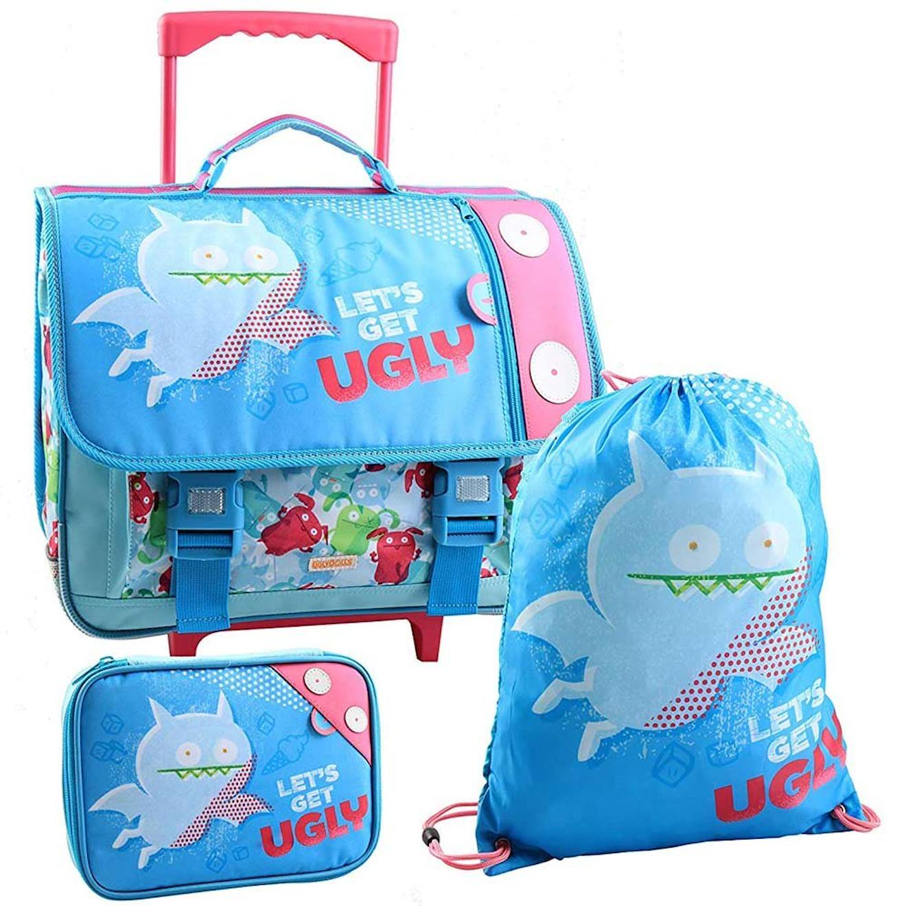 Cartable Roulettes 3 Pices Motif Ice-bat Tissu Impermable Uglydolls Bleu Rose Blanc 24 €