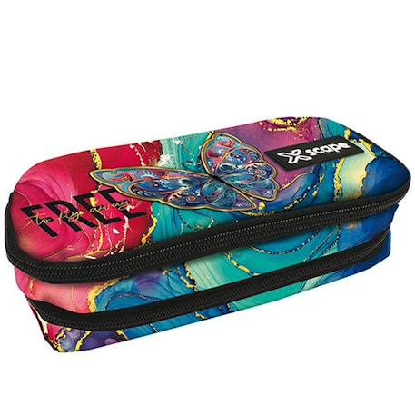 Trousse double compartiment imprimé marbré papillon graffiti 23 cm  - vertbaudet enfant