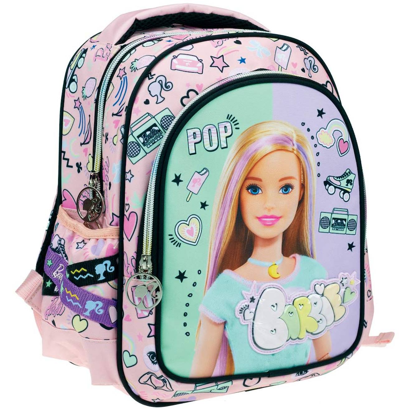 Sac À Dos Préscolaire Barbie Power Pastels Portrait Et Icônes Blanc / Rose / Clair