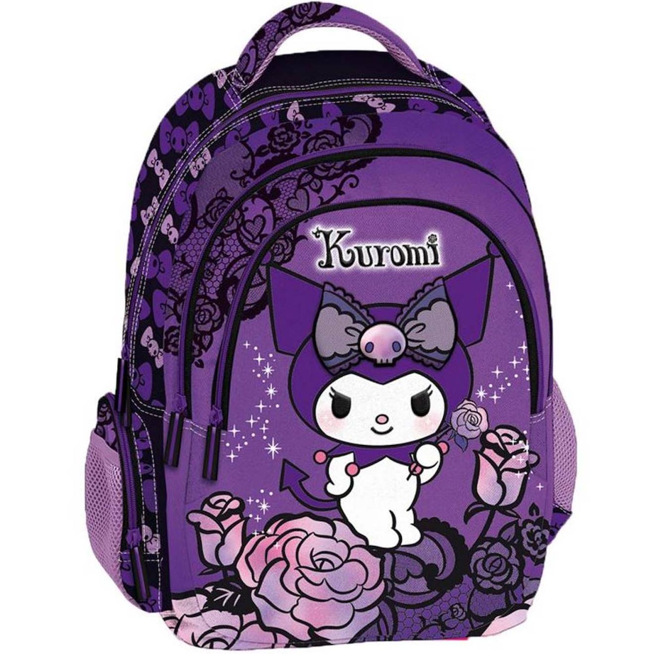 Sac Dos 42 Cm Kuromi Fleurs - 2 Compartiments Zipps Noir Violet 39$