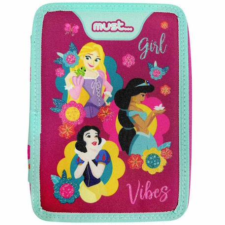 Trousse garnie double compartiment textile disney princess vibes 21 cm  - vertbaudet enfant