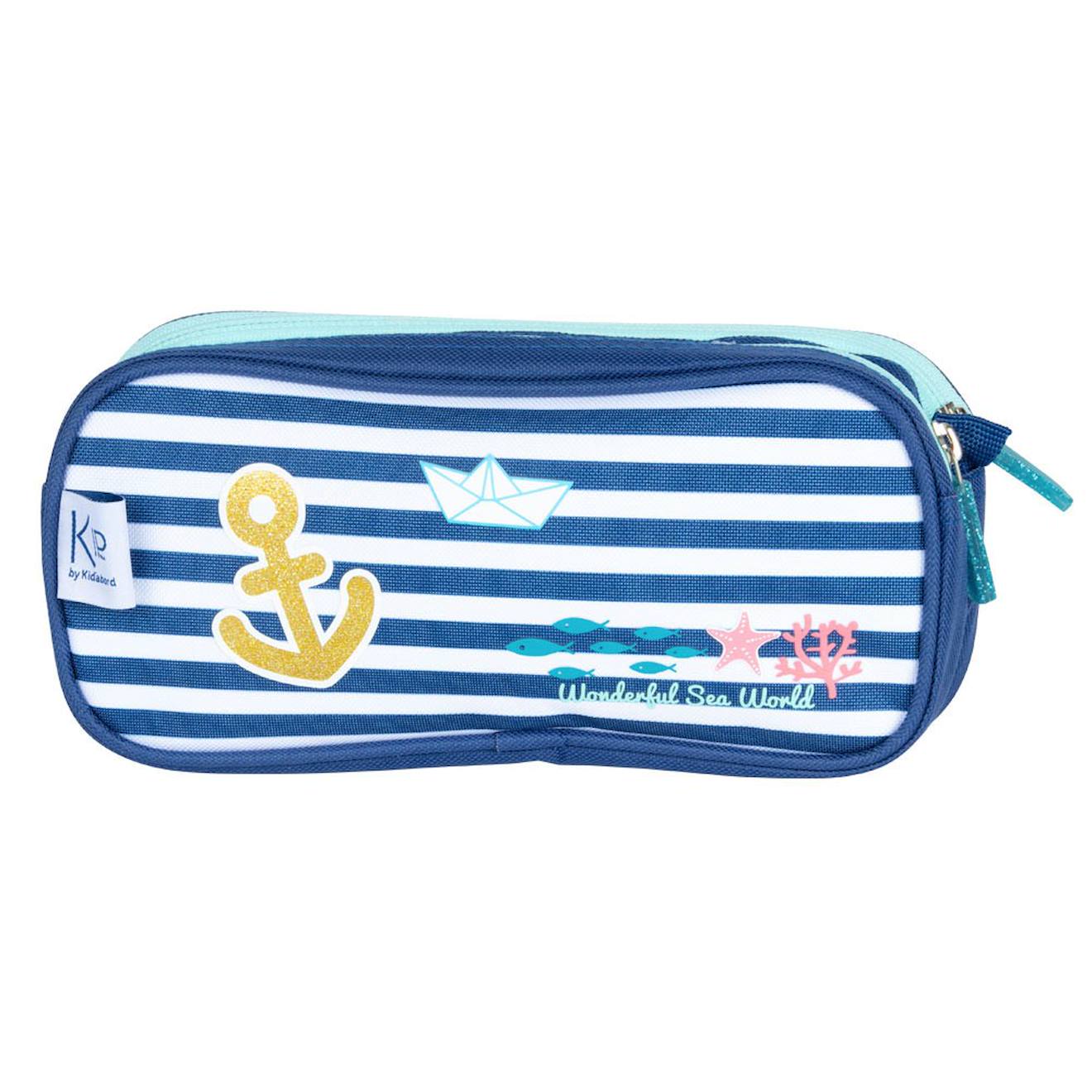 Trousse Double Compartiment Rectangulaire Kip Sea 22 Cm Bleu / Blanc / Bleu