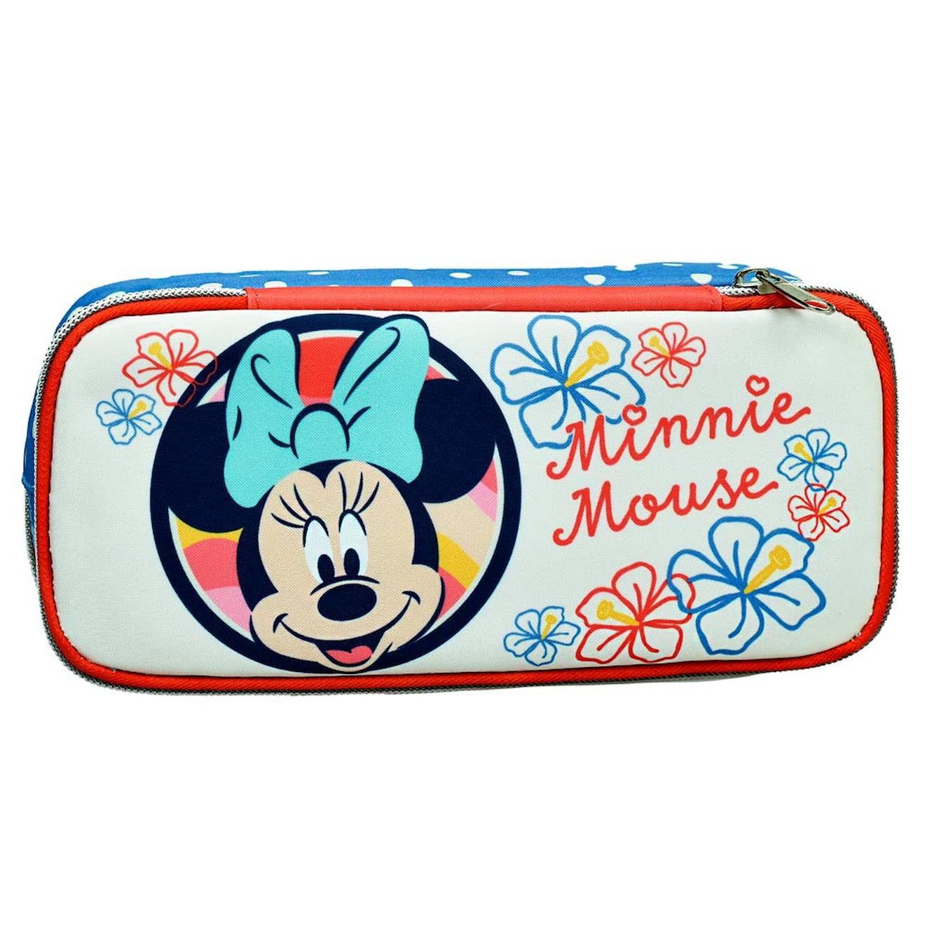 Trousse Scolaire Tissu Matelassé Minnie Mouse Fleurs Jaune