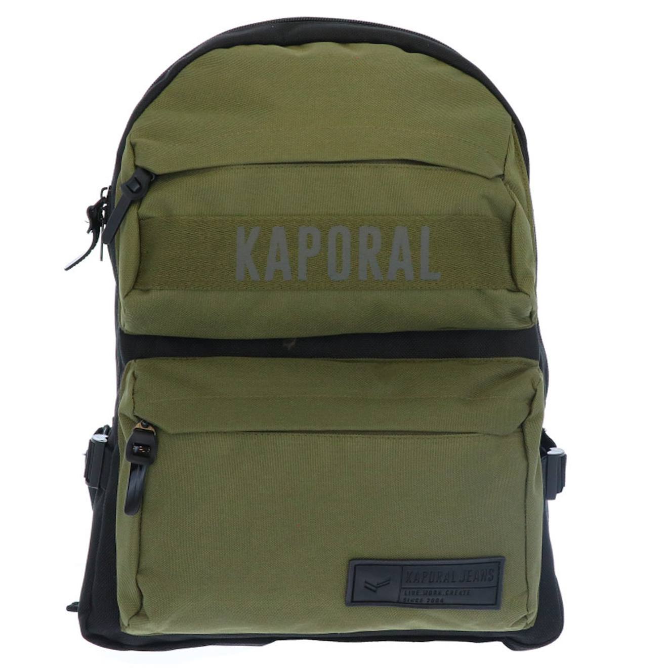 Sac À Dos Scolaire 2 Compartiments Kaporal En Toile 42 Cm Noir / Vert Sac À Dos Scolaire 2 Compartiments Kaporal En Toile 42 Cm Noir / Vert