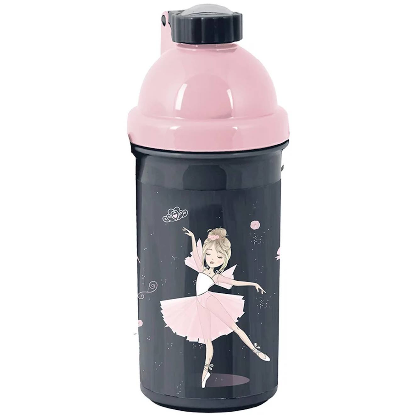 Gourde Ballerine En Plastique – 18 Cm, Bouchon À Vis Noir / Rose / Clair
