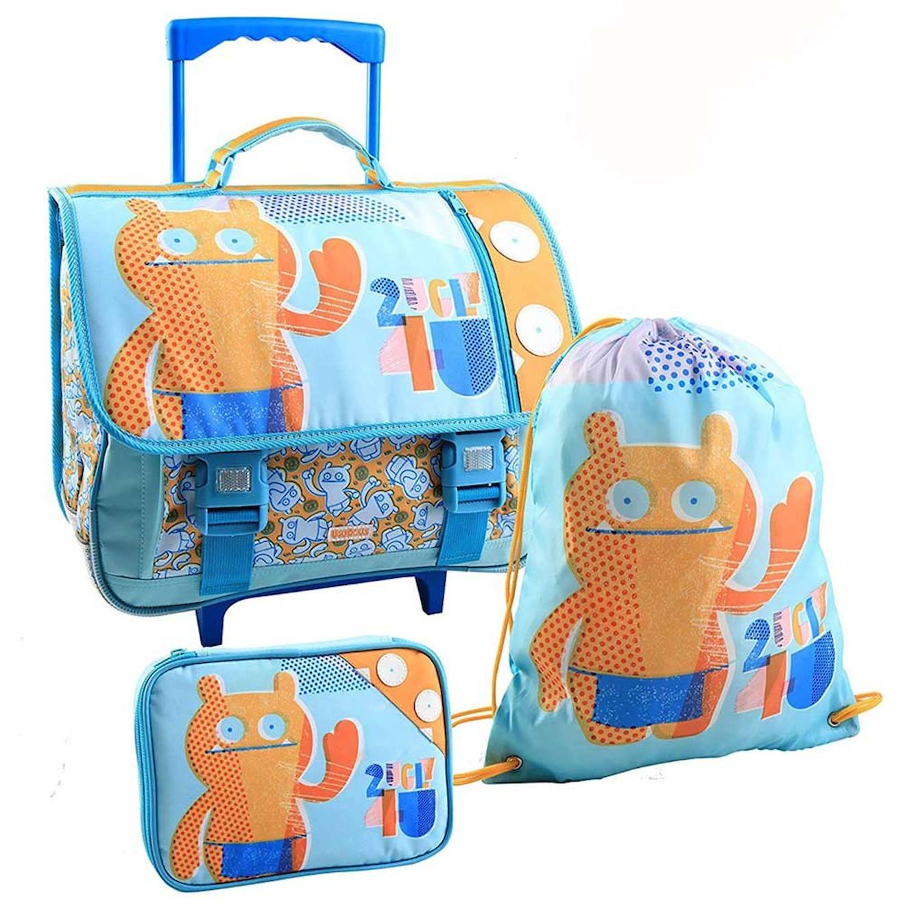 Ensemble Cartable À Roulettes 41 Cm + Sac De Sport + Trousse Uglydolls Bleu / Orange