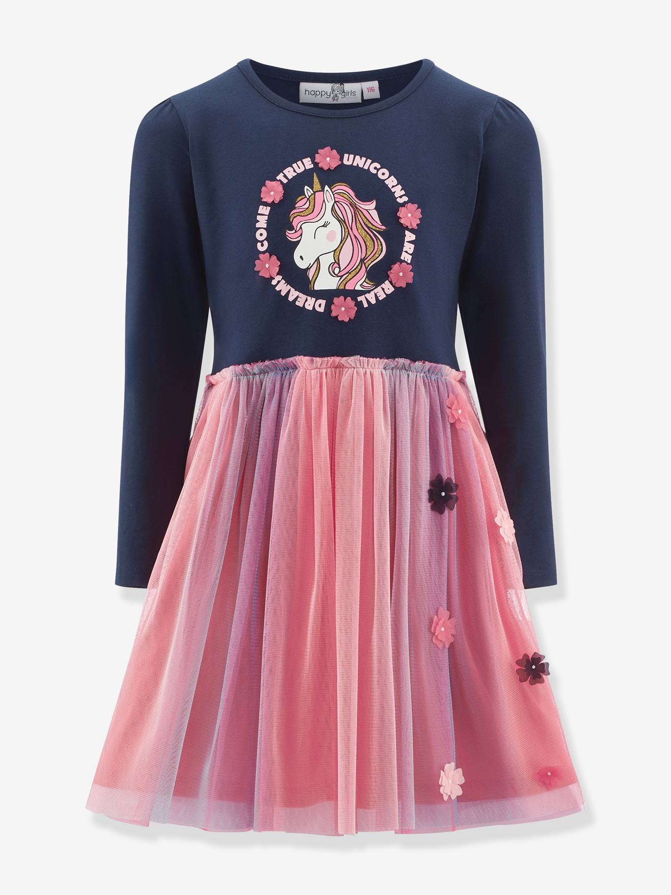 Robe licorne avec jupe en tulle multicolore fille Happy Girls marine