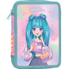 -Trousse scolaire double compartiment zippée cool girl 21 x 15 x 5 cm