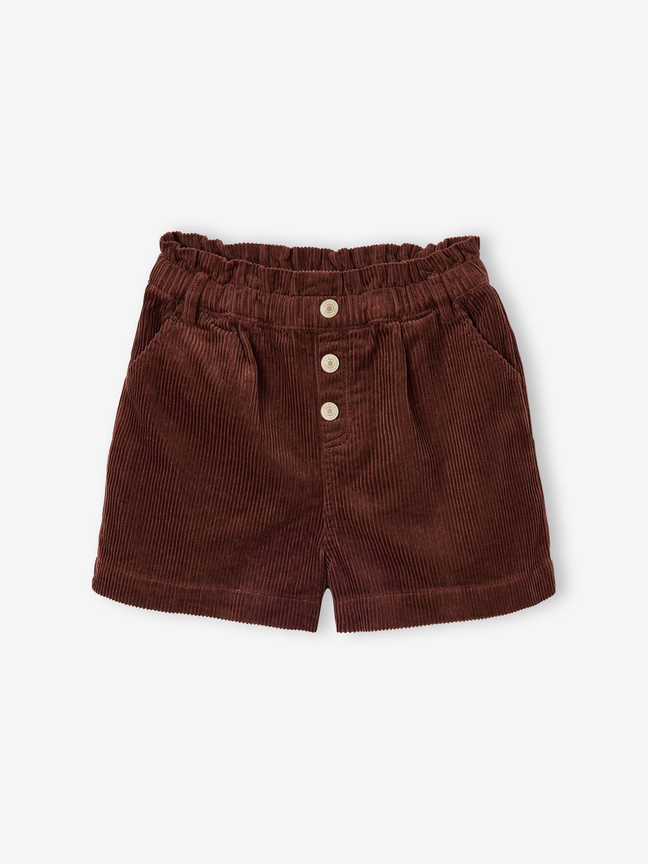 Short en velours forme paperbag fille chocolat