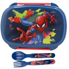 Puériculture-Boîte à repas spiderman avec cuillère et fourchette 17 x 12 x 7 cm