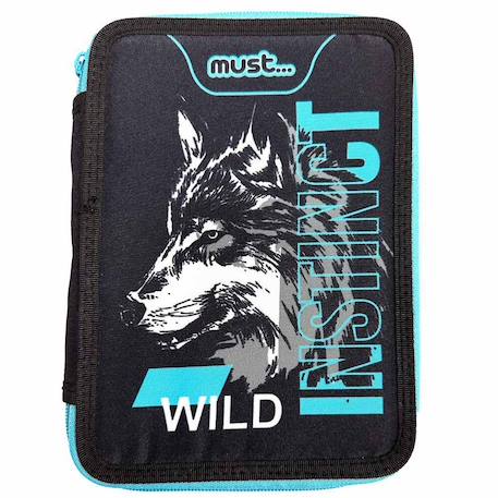 Garçon-Accessoires-Cartable, trousse-Trousse garnie double compartiment loup animal planet 21 cm
