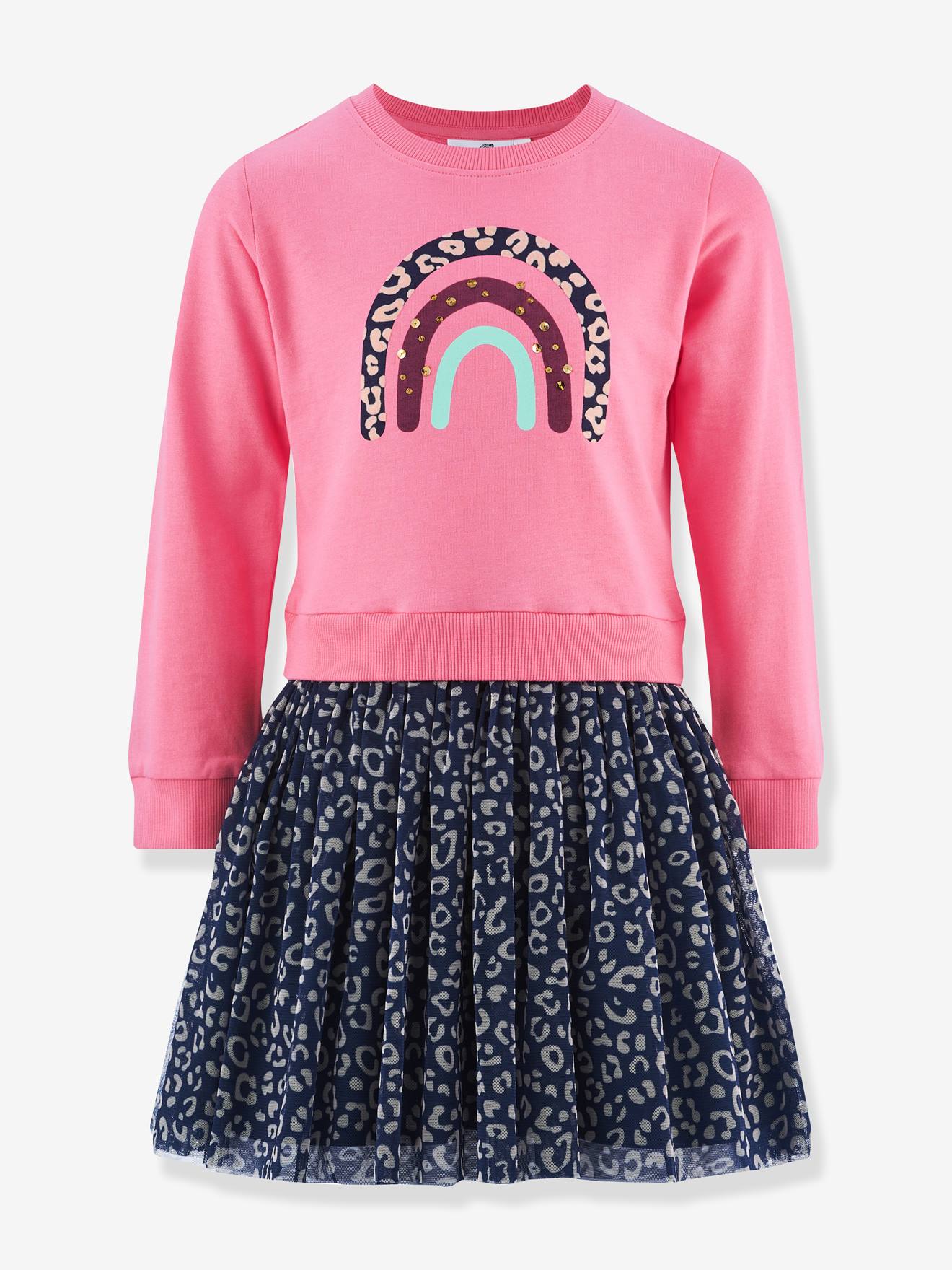 Robe avec jupe en tulle léopard fille Happy Girls rose bonbon