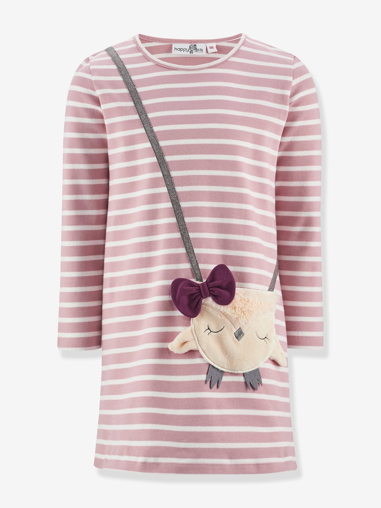 Robe rayée avec chouette fille Happy Girls rose nude