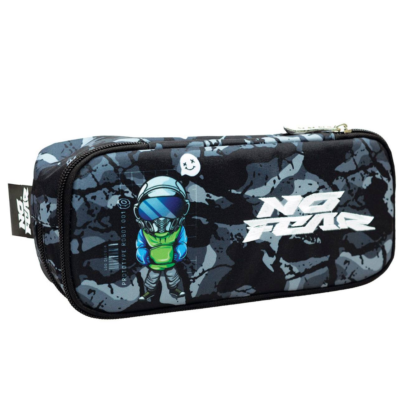 Trousse Zippe Arrondie En Textile Matelass Motif Robot Noir Gris Clair Noir 15 €