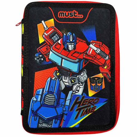 Garçon-Accessoires-Cartable, trousse-Trousse remplie 2 compartiments en tissu imprimé transformers hero time