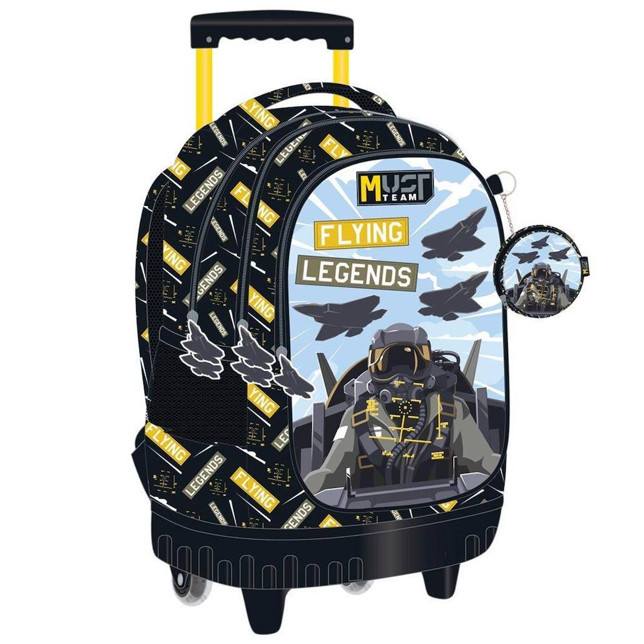 Sac À Dos Chariot Enfant 45 Cm Must – Airplanes À Roues Robustes Noir / Jaune / Noir