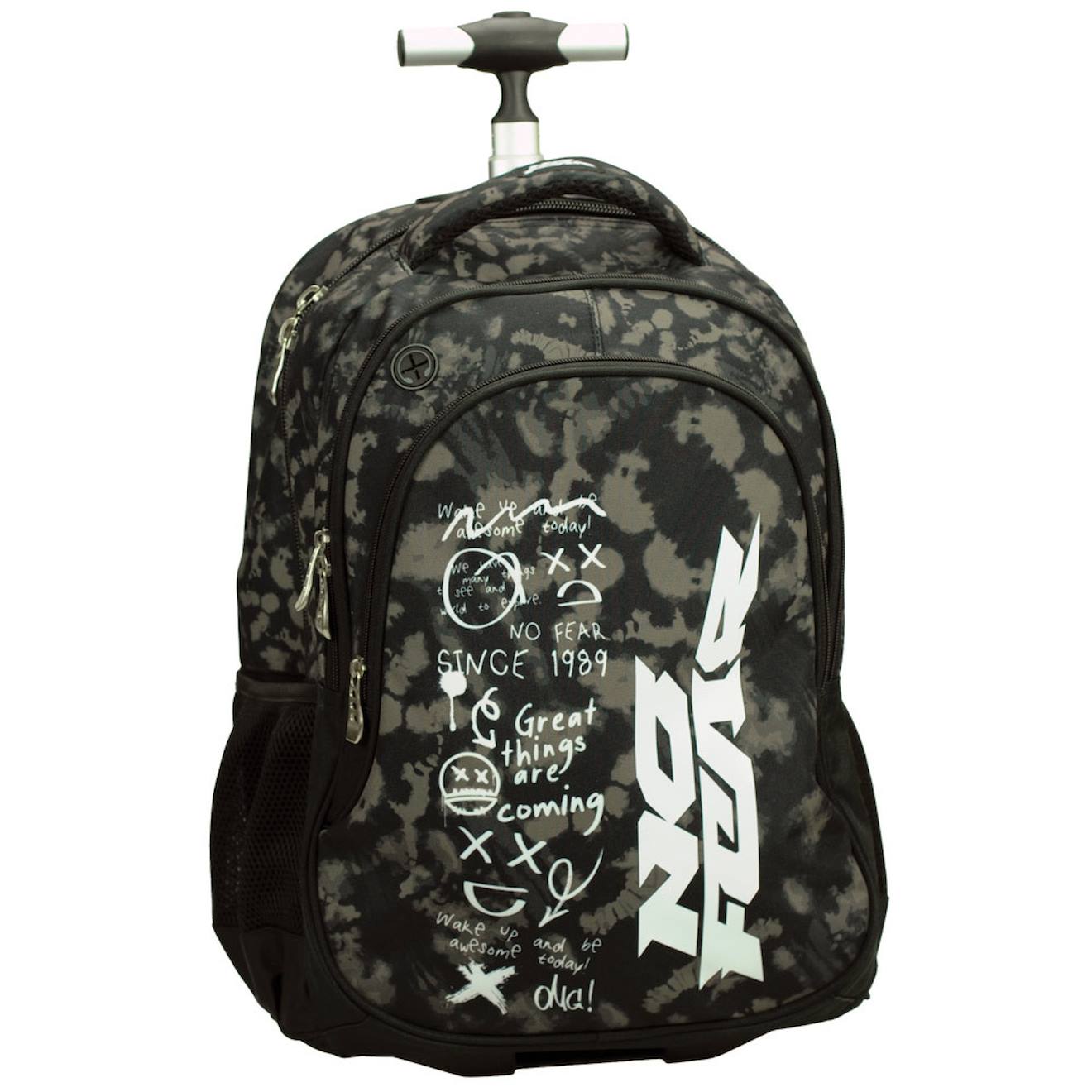 Sac À Dos Trolley Scolaire No Fear Doodles 48 Cm - 2 Compartiments Noir / Gris / Blanc