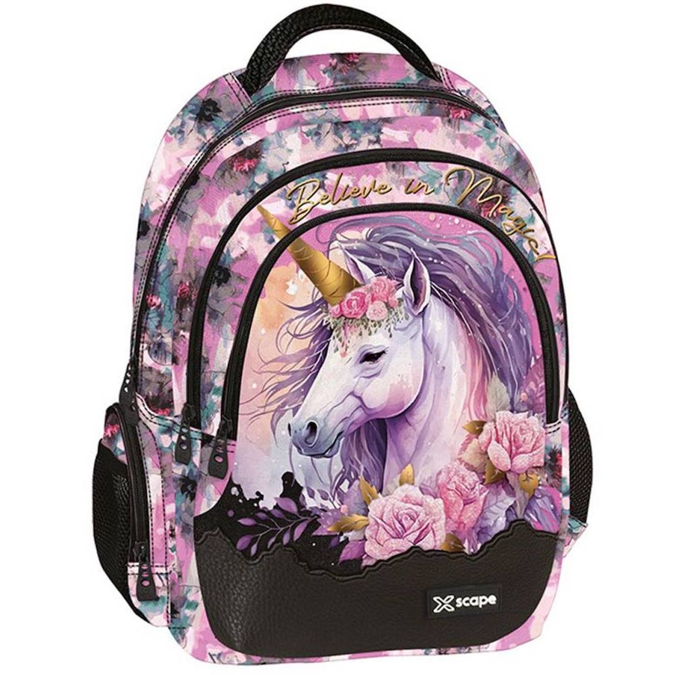 Sac À Dos Scolaire Licorne Imprimé Textile Graffiti Blanc / Rose / Bleu