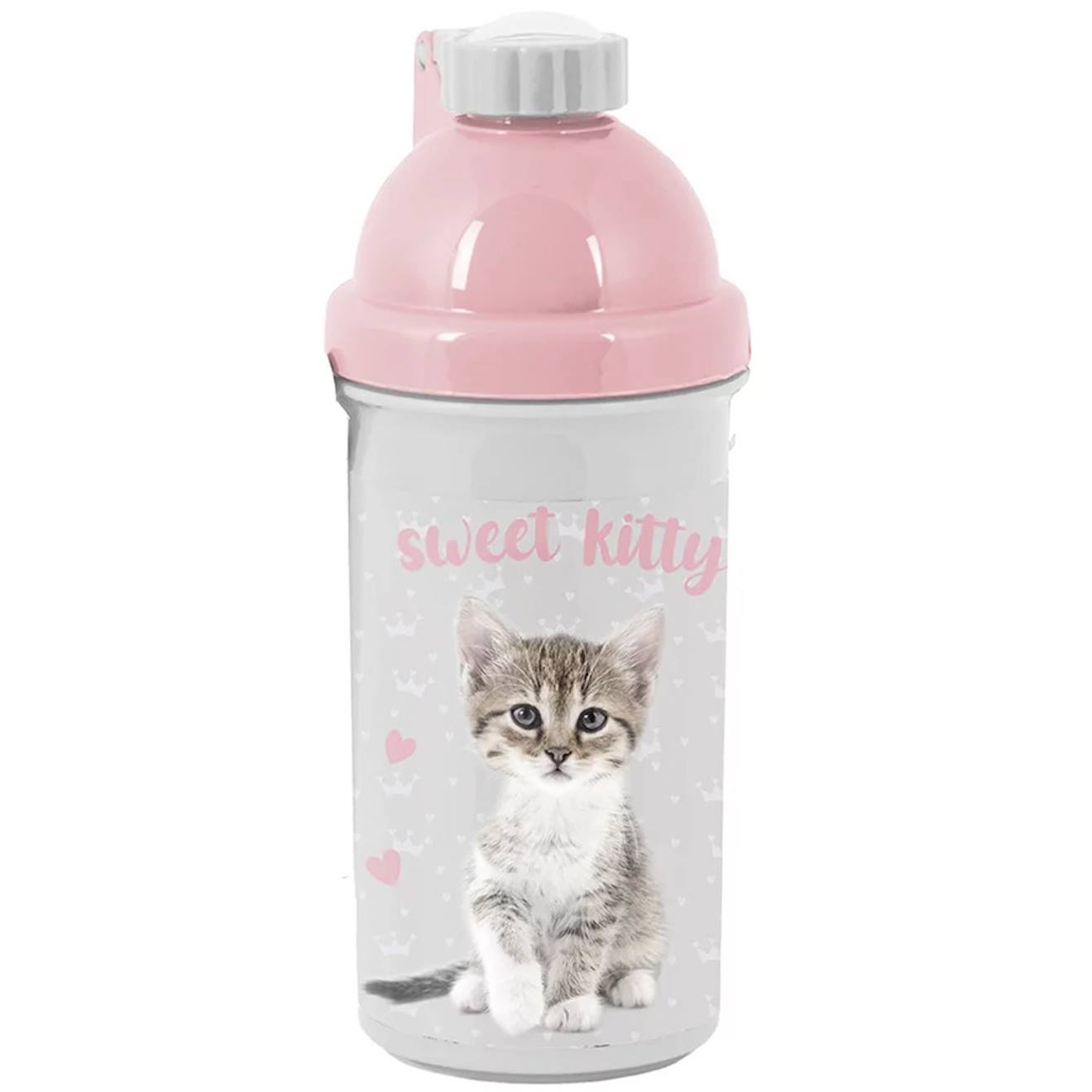 Gourde Enfant En Plastique Motif Chat Sweet Kitty – 18 Cm Blanc / Gris / Clair
