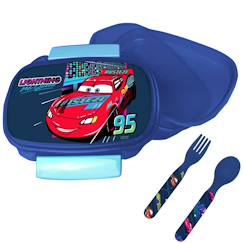 Puériculture-Set boîte à repas avec couverts cars – pvc 17 x 12 x 7 cm