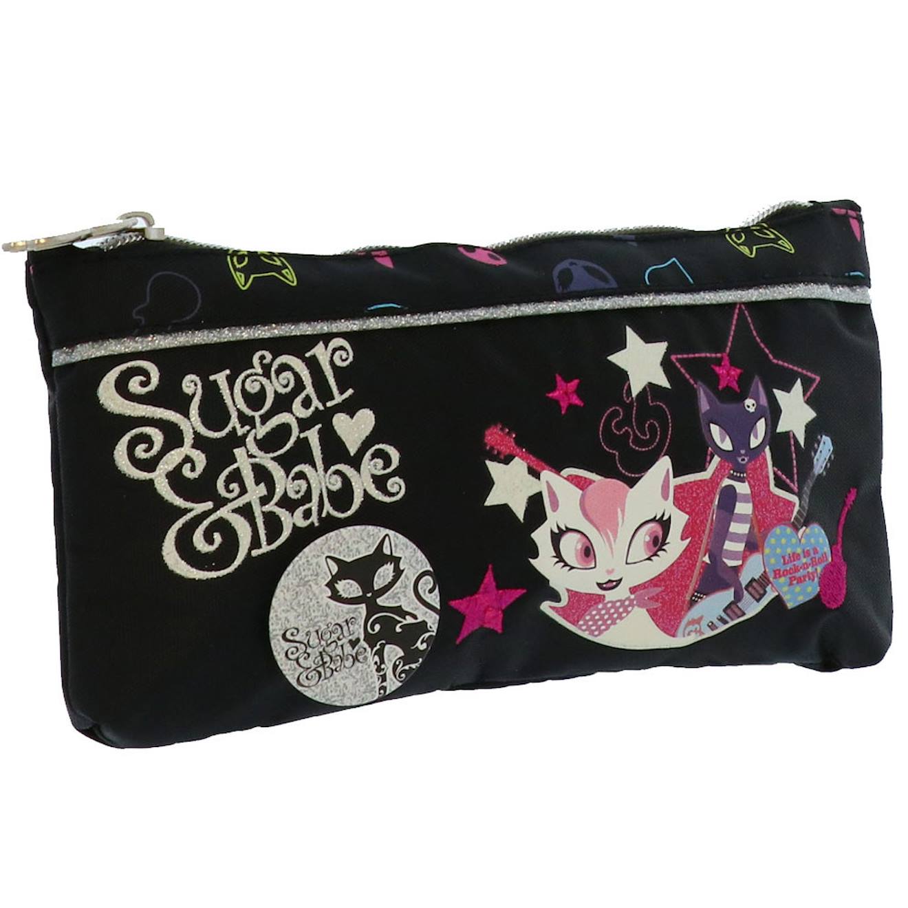 Trousse Plate Sugar & Babe Imprimé Chats Pop-rock 21 Cm Noir / Blanc / Gris