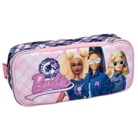 Garçon-Trousse scolaire textile double zip barbie campus argyle 23 cm