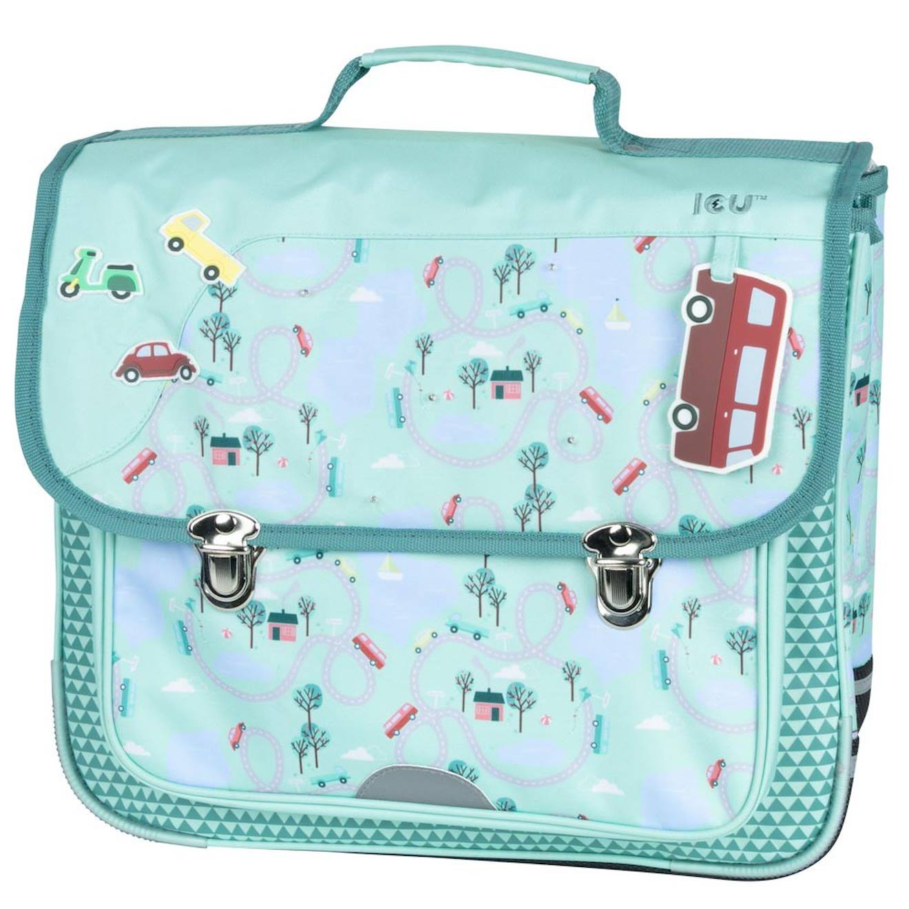 Cartable Scolaire 38 Cm À Rabat 2 Compartiments Thème Voitures Bleu Lagon