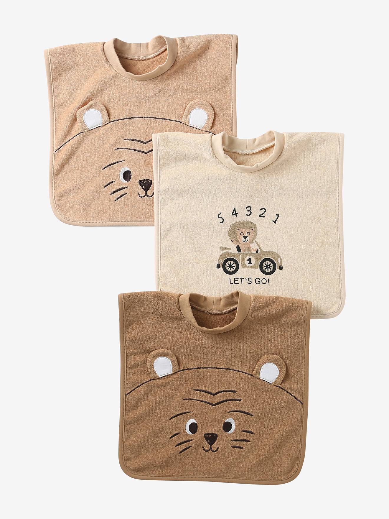 Lot de 3 bavoirs animaux à enfiler caramel