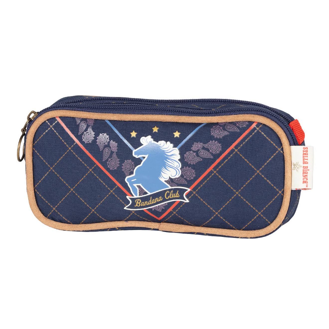 Trousse Rectangulaire Motif Floral Synthétique Blanc / Bleu / Gris