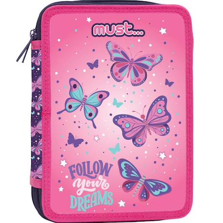Fille-Accessoires-Fourniture scolaire-Trousse à crayons garnie papillons 2 compartiments 21 cm