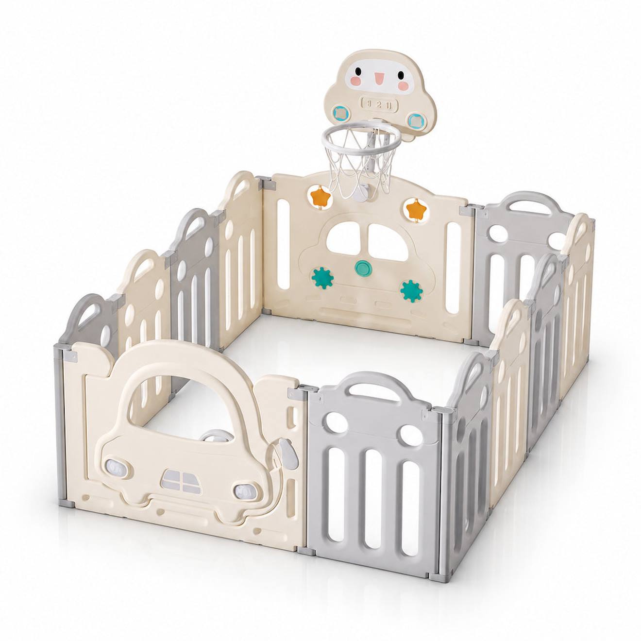 Parc Bébé Modulable Avec Activités Montessori Blanc Et Gris