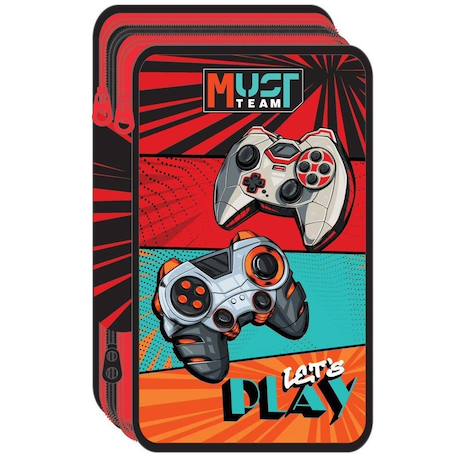 Fille-Trousse à crayons triple compartiment lets play gaming – must team