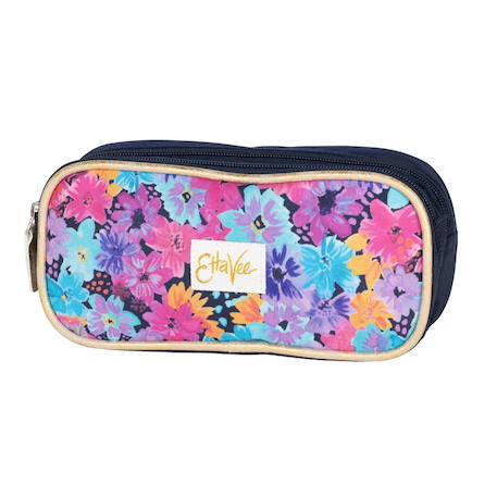 Fille-Accessoires-Fourniture scolaire-Trousse-Trousse rectangulaire double compartiment toile imprimée fleurs