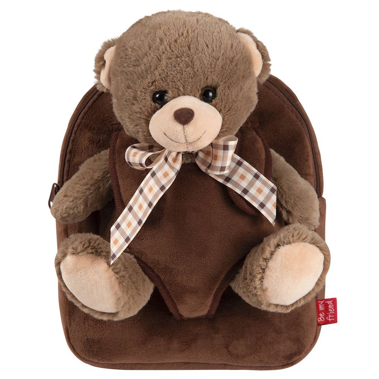 Sac À Dos Maternelle Garçon Réversible Peluche Ours Brun Camel