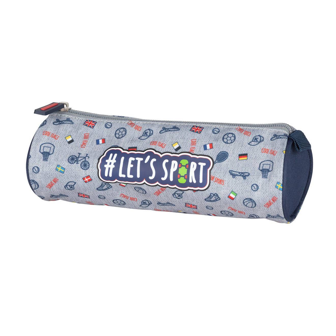 Trousse Cylindrique Textile Imprimée Sports Et Drapeaux Kip Bleu / Gris