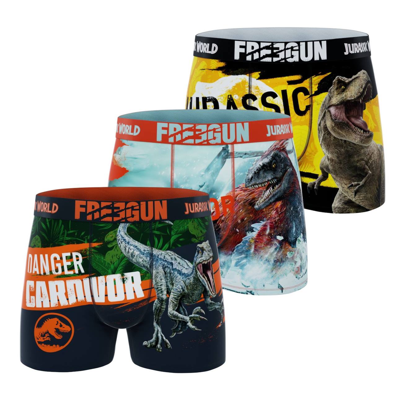 Lot De 3 Boxers Junior Jurassic Orange/vert/noir/turquoise