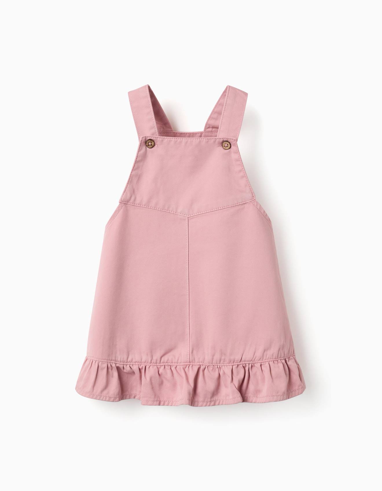 Robe Salopette En Sergé Avec Ourlet À Volants Rose Clair
