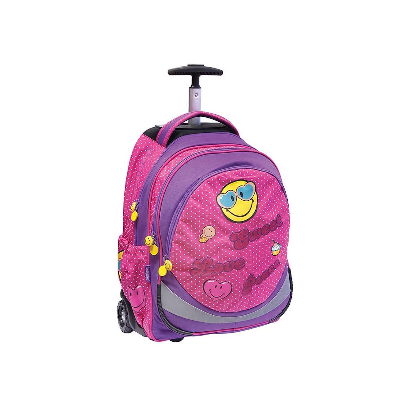 Sac Dos Roulettes 2 Roues Smiley World 45 Cm Poigne Tlescopique Bleu Violet Clair Gris 66 €