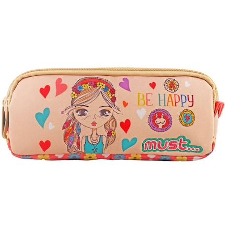 Trousse rectangulaire cmp be happy – 2 compartiments zippés 21 cm  - vertbaudet enfant