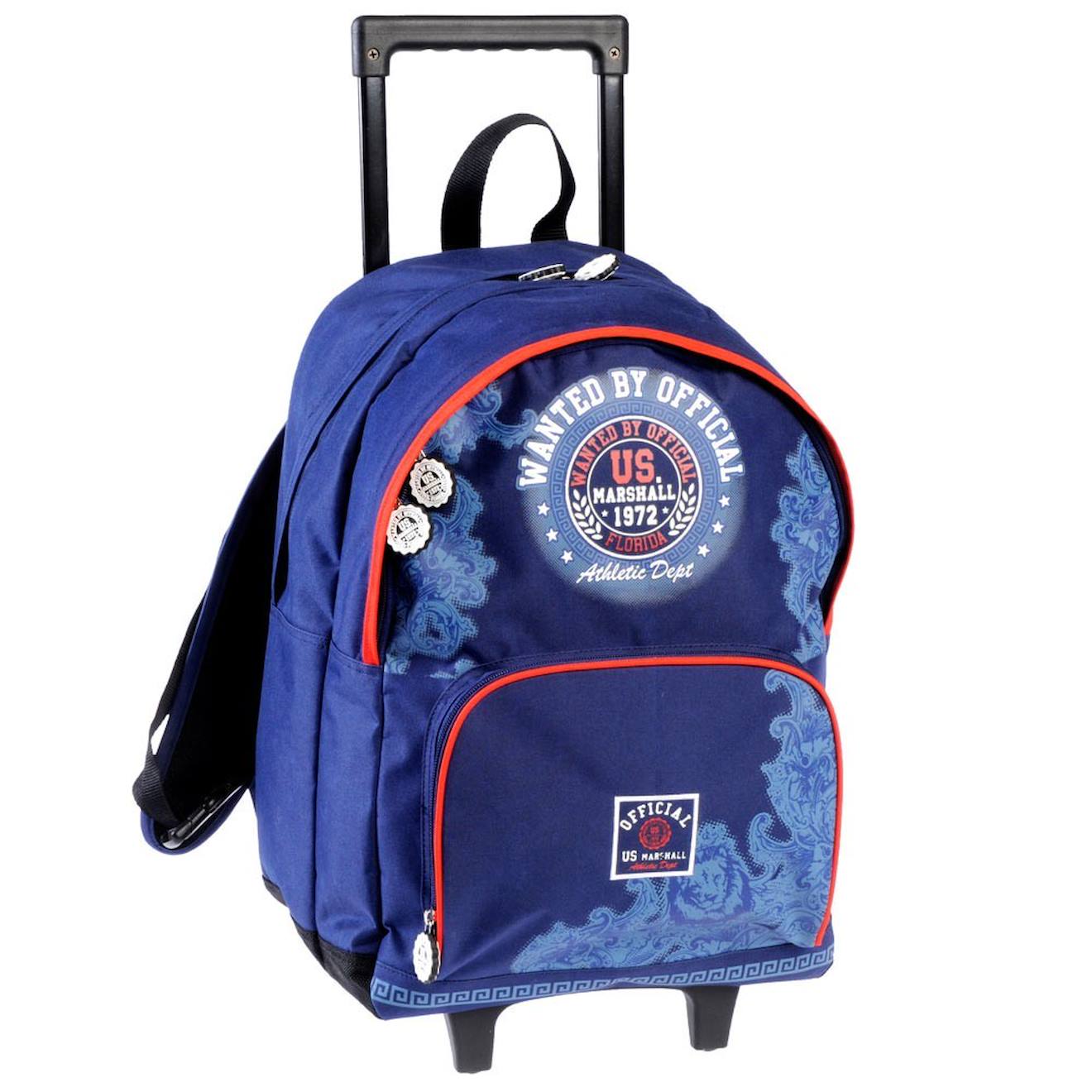 Sac À Dos À Roulettes Deux Compartiments Us Marshall 45 Cm Bleu / Rouge