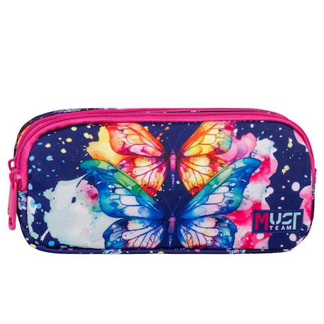 Trousse rectangle double compartiment zip must team - papillons - 21 x 9 x 6 cm  - vertbaudet enfant