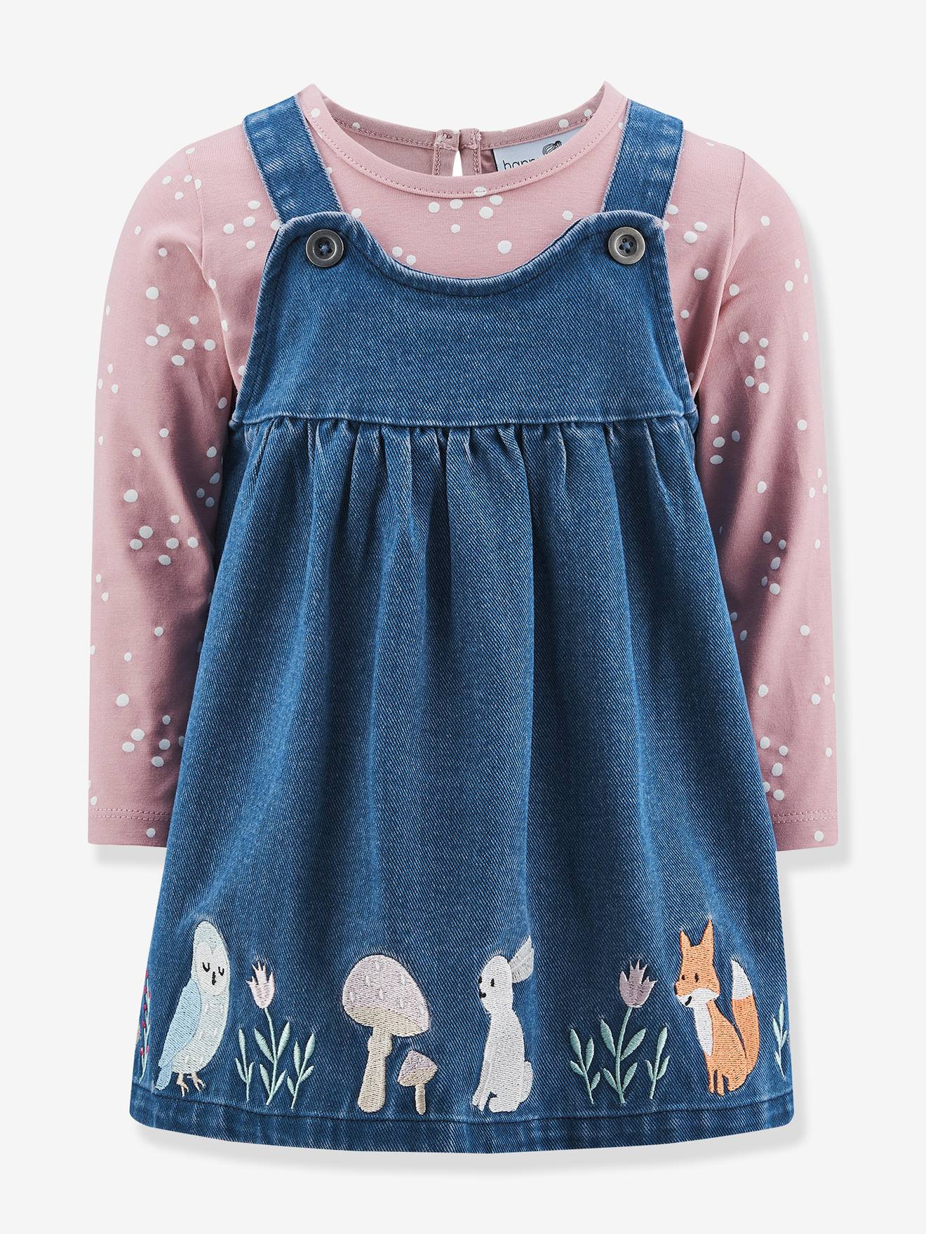 Ensemble fille : robe en jean et t-shirt Happy Girls bleu jean