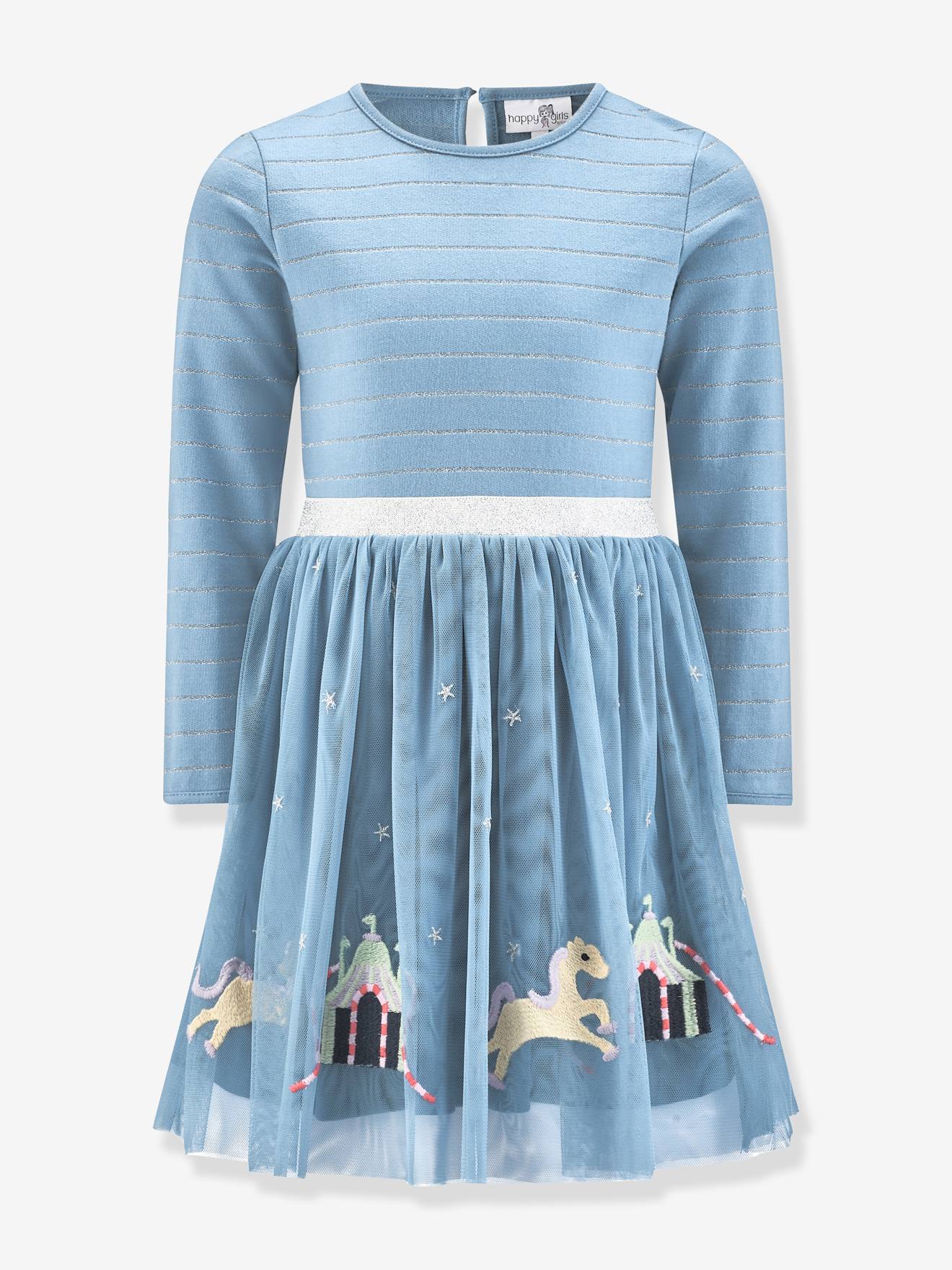 Robe en tulle avec broderie cirque fille Happy Girls bleu ciel